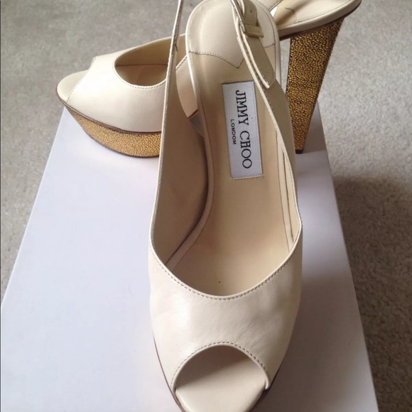 Jimmy Choo Cream Gold Platform Slingback Size39 - Picture 3 of 7